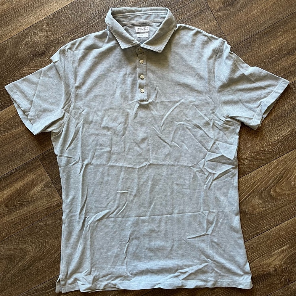 Brunello Cucinelli Light Gray Cotton Polo Shirt